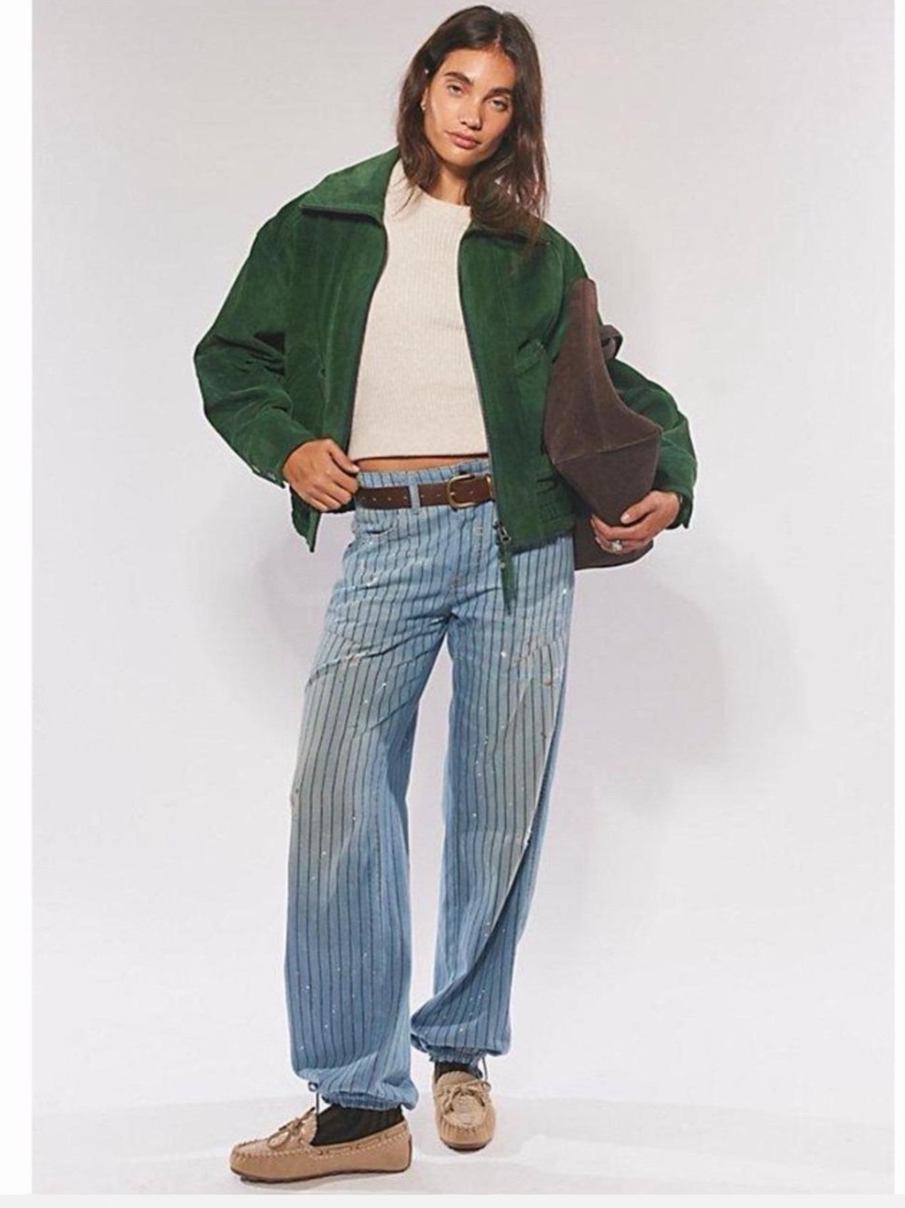 Free People We the Free Desert Moon Suede Bomber Jacket Green Grove Boho Suede